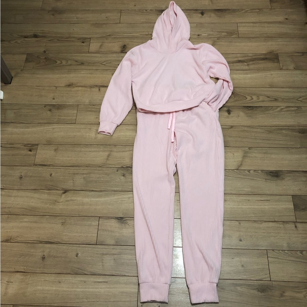 Women’s LA Kottee Los Angeles Light Pink Ribbed Hoodie & Jogger Set size S